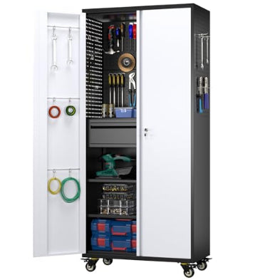 Gabinete Metálico de Almacenamiento 71" con Ruedas, 5 Tableros Perforados y Cajón - Image 2