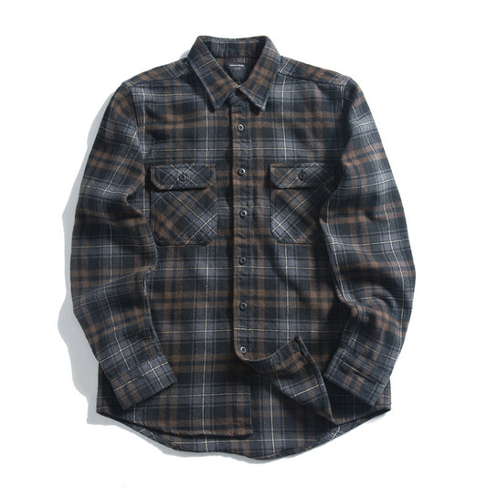 Camisa Casual Retro Gruesa Talla Grande Manga Larga para Hombre