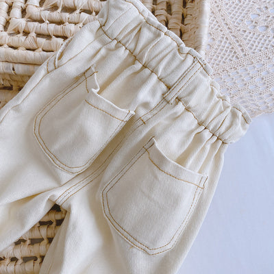 Jeans Casuales de Cintura Alta para Niña en Colores Sólidos - Image 13
