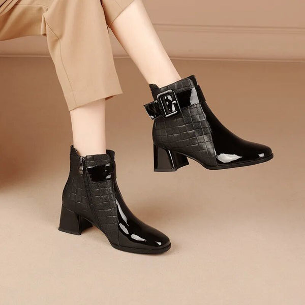 Botines Puntiagudos con Tacón Robusto para Mujer
