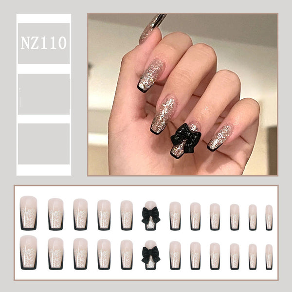 Pegatinas de Uñas Estilo Francés con Lazo Negro Desprendibles