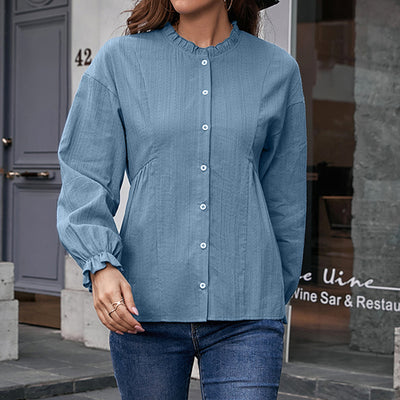 Camisa de Cuello Mao con Volantes y Manga Larga - Image 3