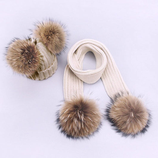 Set Gorro y Bufanda Doble Lana con Pompones para Niños - Image 19