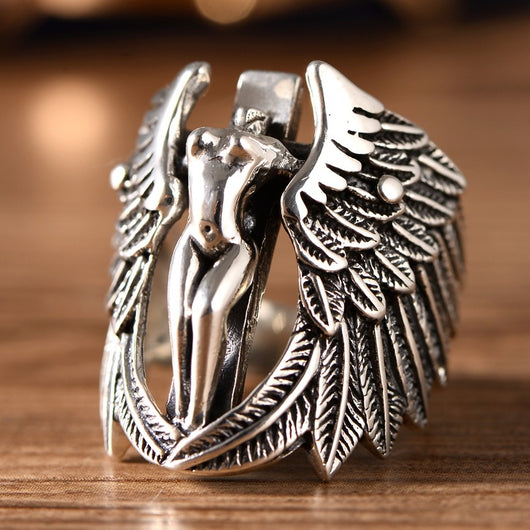 Anillo Plata 925 Ángel Guardián Vintage con Alas de Pluma - Image 5