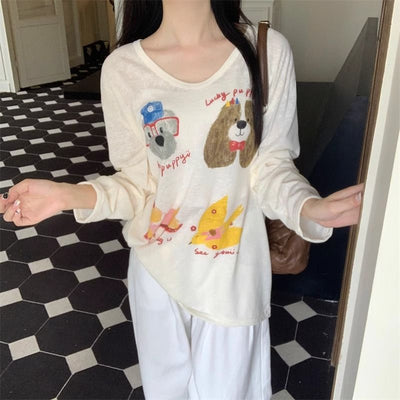 Camiseta Holgada Estampado Perrito Adorable Manga Larga - Image 10
