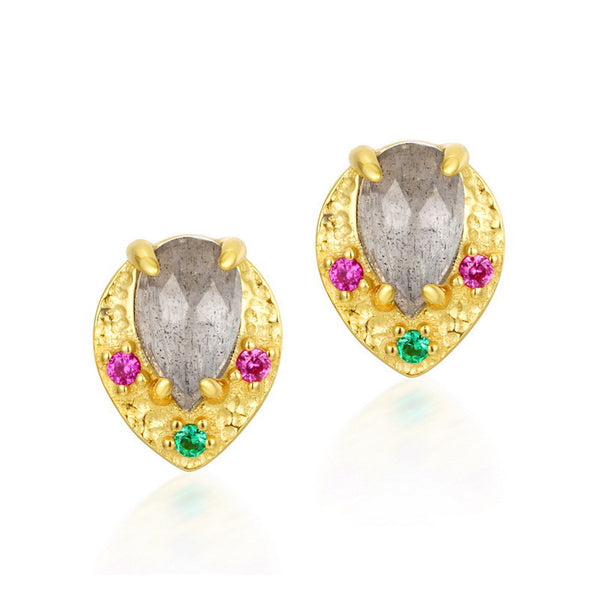 Aretes de Plata Esterlina con Piedra Natural y Hoja Vintage - Lujo Accesible