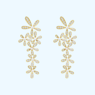 Aretes de Flor Zirconia y Perla Combinada - Image 6