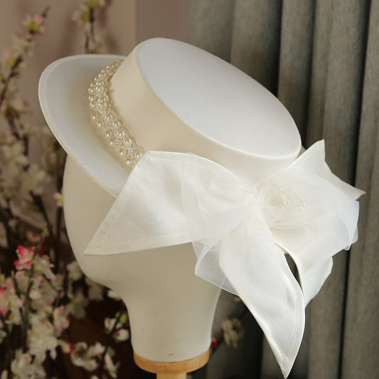 Sombrero Plano Elegante de Perlas para Mujer - Estilo Francés