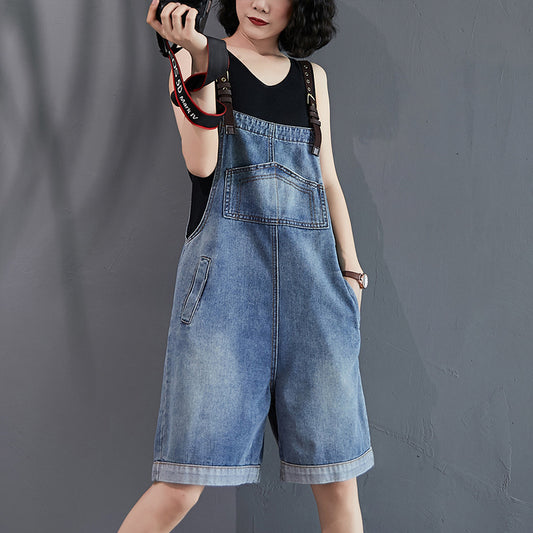 Pantalón Corto Overol Denim Suelto para Mujer