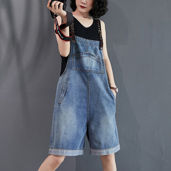 Pantalón Corto Overol Denim Suelto para Mujer