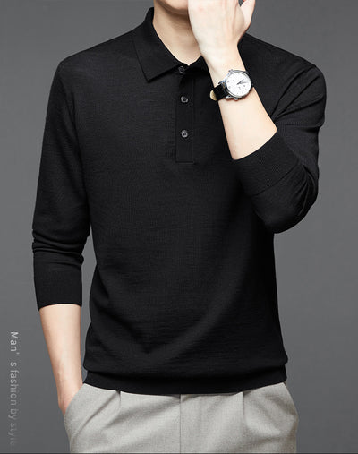 Polo de Lana Fina Merino para Hombre - Camisa de Manga Larga Elegante - Image 33