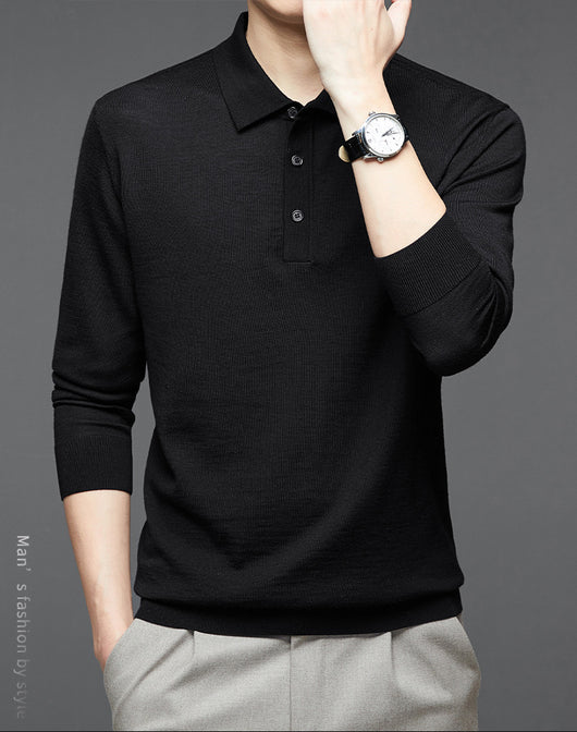 Polo de Lana Fina Merino para Hombre - Camisa de Manga Larga Elegante - Image 33