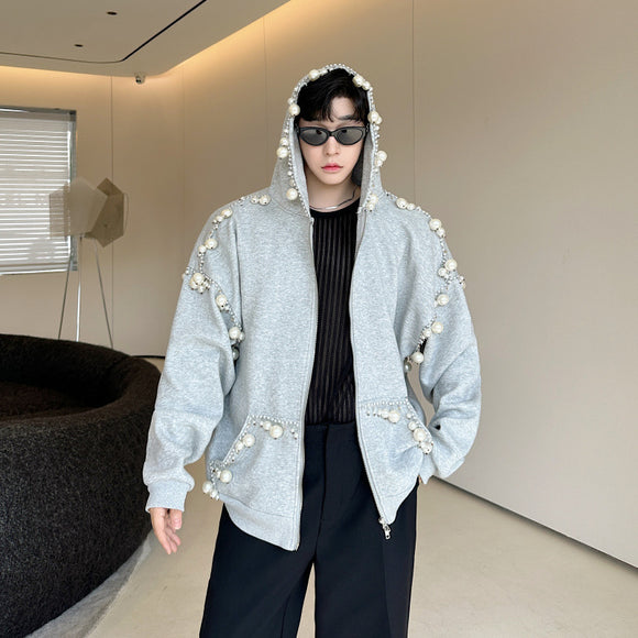Cardigã de Tricô Artesanal com Pérolas Unissex