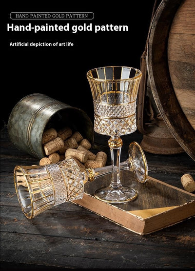 Juego de Copas de Vino Tinto Cristal Dorado Estilo Europeo - Image 14