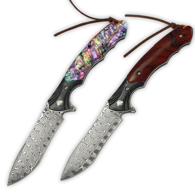 Cuchillo Plegable Outdoor Acero Damasco con Mango de Palo de Rosa - Image 5