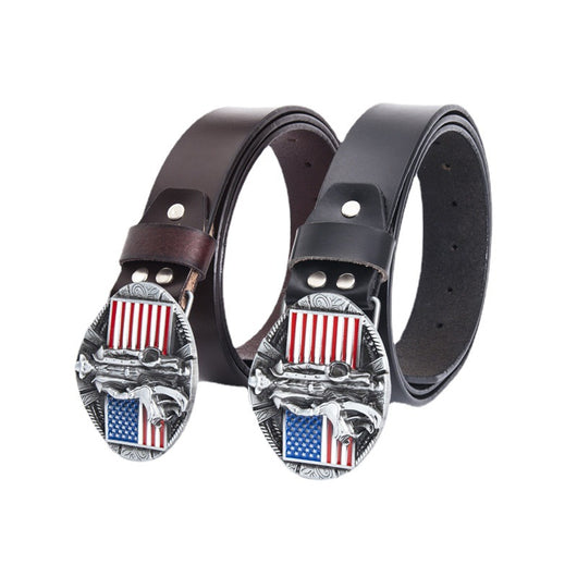 Cinturón de Cuero Genuino con Hebilla Bandera - Estilo Personalizado - Image 3