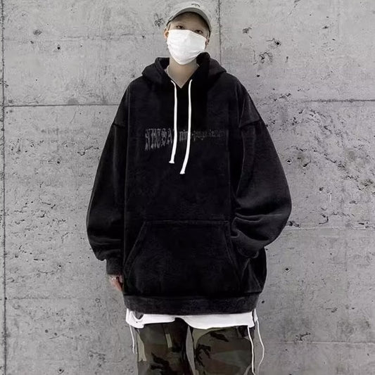 Sudadera con Capucha Forrada en Fleece Estilo Americano para Otoño e Invierno