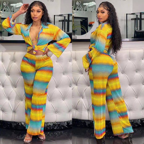 Traje de Pantalón Plisado Estampado con Stretch para Mujer - Image 3