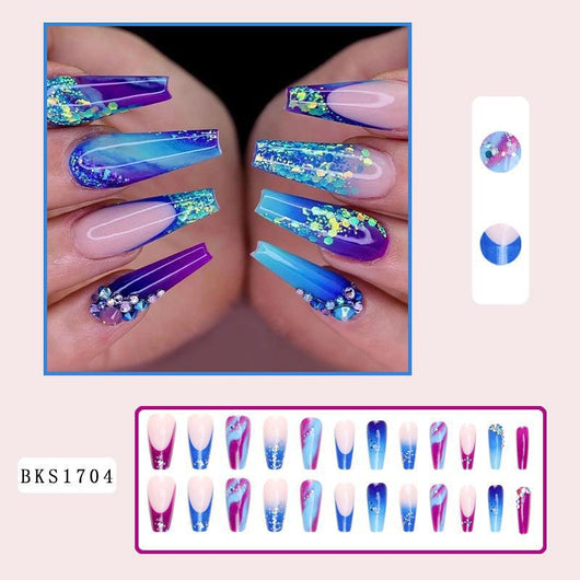 Adhesivos de Uñas Degradado Azul Púrpura - Estilo Francés Premium - Image 3