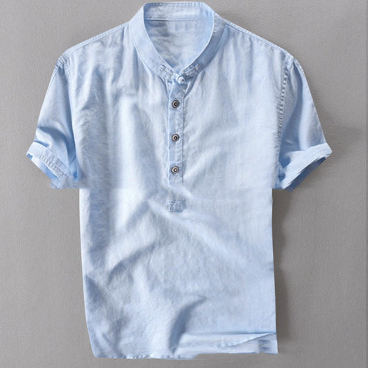 Camisa Holgada de Algodón y Lino para Hombre - Manga Corta Verano - Image 6