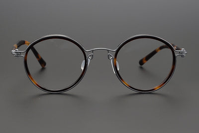 Lentes Retro de Titanio Puro Montura Redonda Carey para Miopía - Image 29