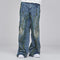 Calça Jeans Larga Desgastada Estilo Industrial American Street