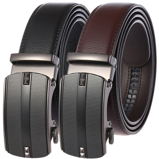 Cinturón de Cuero Doble Capa con Hebilla Automática para Hombre - Image 8