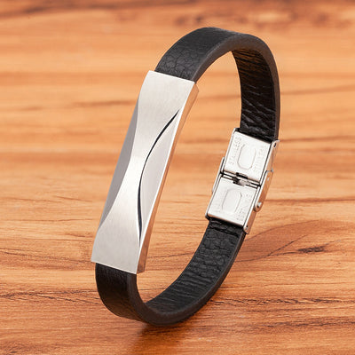 Pulsera de Cuero para Hombre con Acero Inoxidable y Patrón Geométrico - Image 8