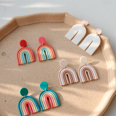 Aretes de Arcilla Polimérica Arcoíris Hechos a Mano Estilo Retro - Image 3