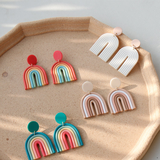 Aretes de Arcilla Polimérica Arcoíris Hechos a Mano Estilo Retro - Image 3