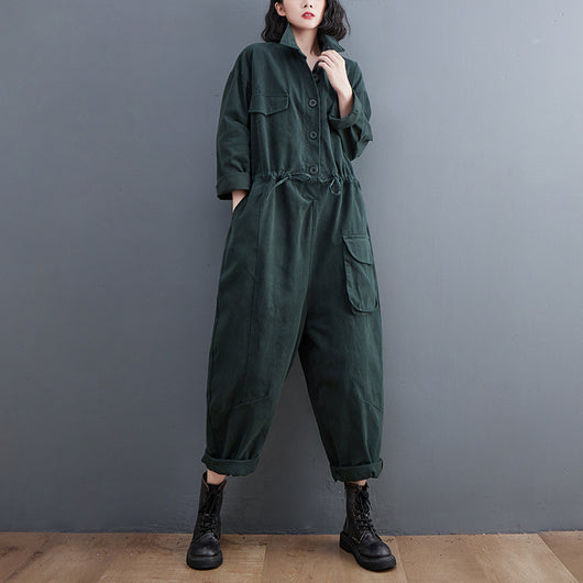 Jumpsuit Retro Mujer Talla Grande Suelto Otoño Casual Versátil - Image 4