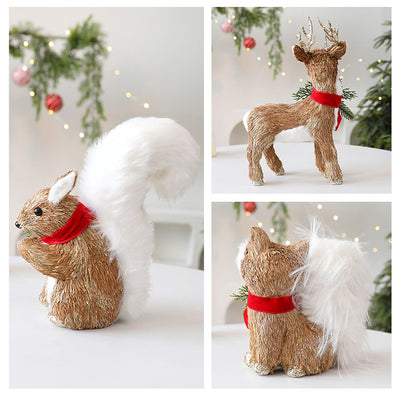 Adornos Navideños de Paja - Alce y Ardilla para Decoración Escénica - Image 15