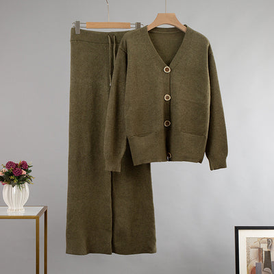 Conjunto Elegante: Cardigan Escote V y Pantalón Ancho - Image 3