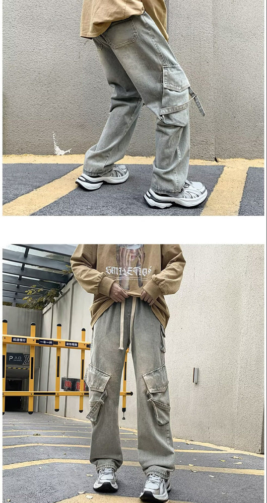 Pantalones Casuales Holgados Multibolsillos Lavado Industrial - Image 20