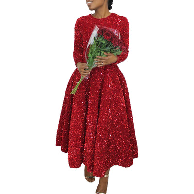 Vestido Formal Midi con Lentejuelas y Manga Larga para Mujer - Image 5