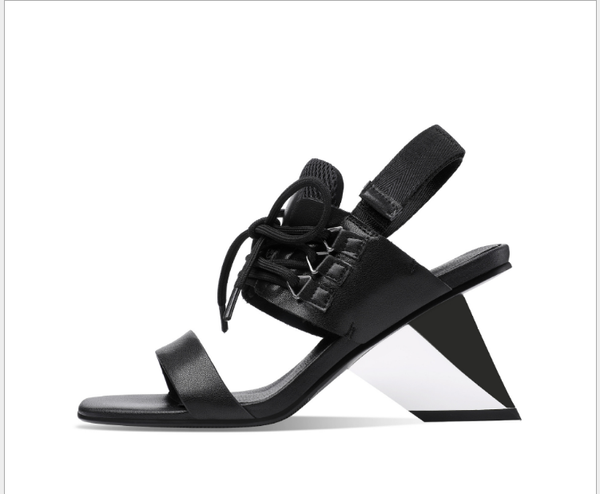 Sandalias de Tacón Alto con Tira Ajustable - Cuero Combinado Verano