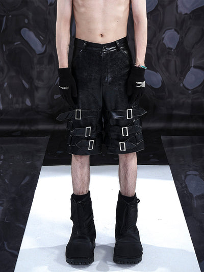 Pantalones Cortos de Cuero PU con Detalle de Anillo - Estilo Casual - Image 9
