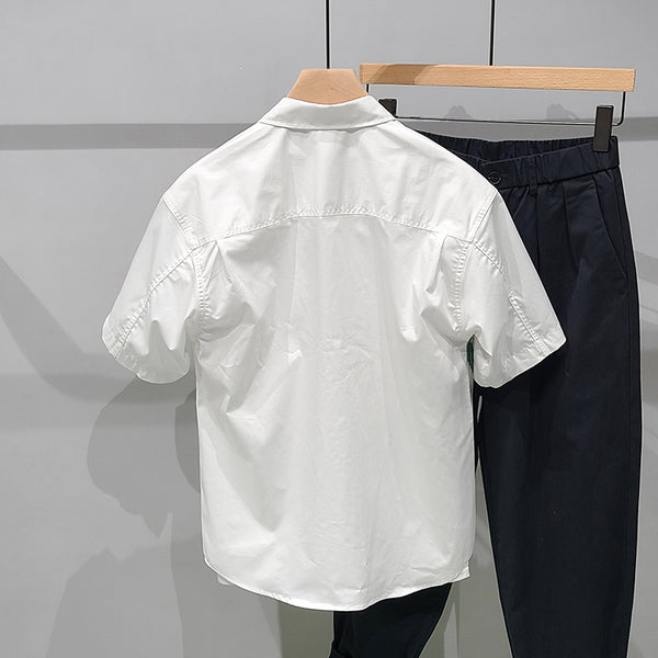 Camisa Colorblock de Manga Corta con Bolsillo para Hombre