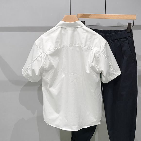 Camisa Colorblock de Manga Corta con Bolsillo para Hombre