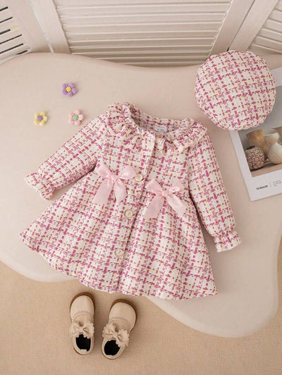 Vestido Infantil Cuadros con Cuello de Encaje y Moño - Image 9