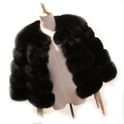 Abrigo de Piel de Zorro Corto Ajustado para Mujer - Image 5