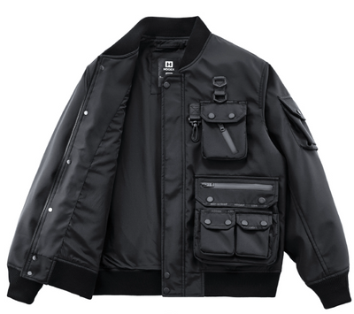 Chaqueta Cargo Tipo Béisbol Americana con Múltiples Bolsillos para Hombre Negro - Image 12