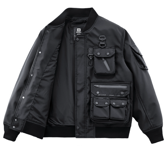 Chaqueta Cargo Tipo Béisbol Americana con Múltiples Bolsillos para Hombre Negro - Image 12