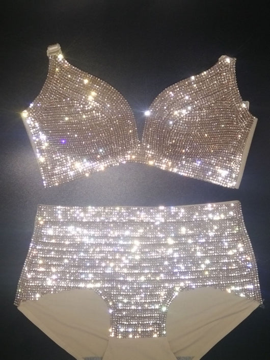 Sparkling stick-on crystal bikini set with a bra top and high-waisted bottoms, ideal for nightclubs or swimwear. - Image 7