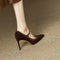Zapatos de Tacón Stiletto en Cuero Genuino con Punta Fina y Hebilla