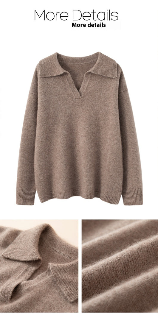 Suéter Polo Cashmere Suelto de Manga Corta para Mujer - Image 18
