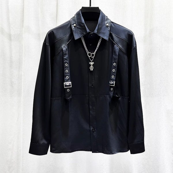 Camisa Patchwork de Manga Larga para Hombre - Estilo Moderno