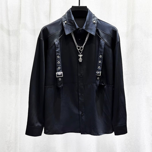 Camisa Patchwork de Manga Larga para Hombre - Estilo Moderno
