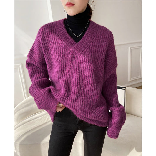 Suéter Cuello V Liso Grueso para Mujer - Image 2