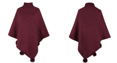Capa Poncho de Invierno con Bola de Pelaje Estilo Europeo - Image 13